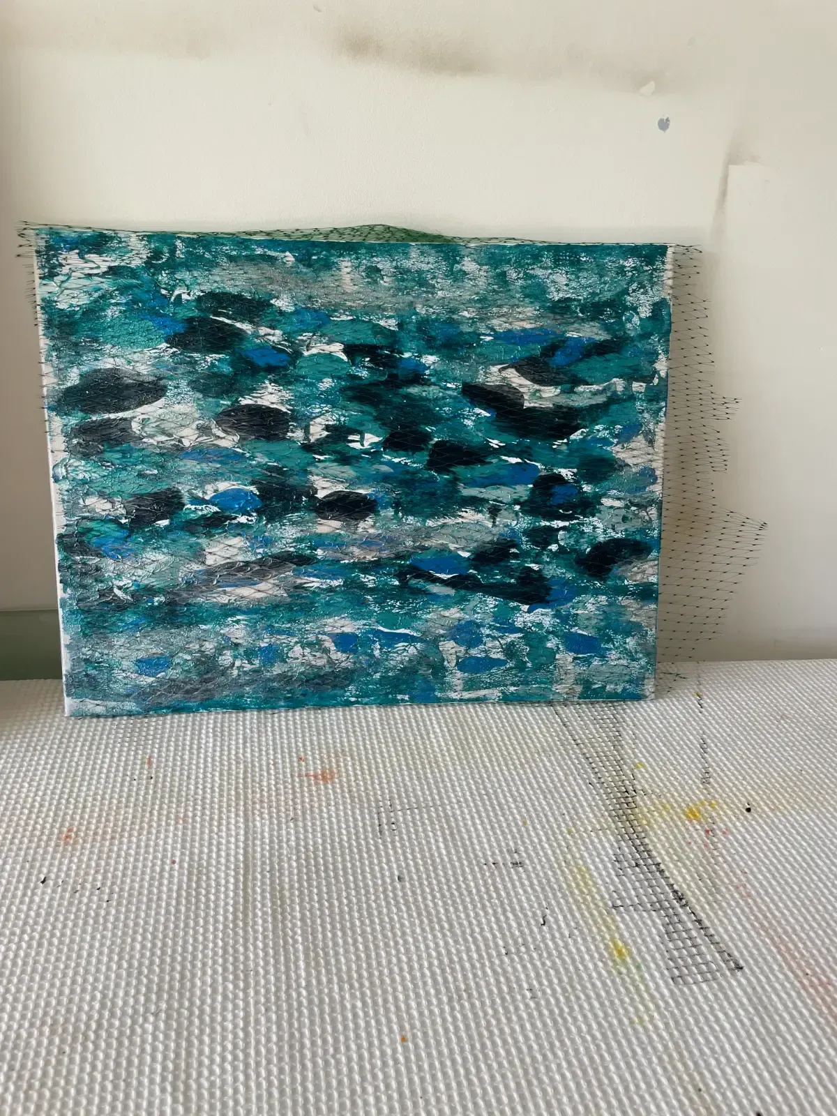 Debbie Nuttall Artist Abstract Workshop | a blue and white painting on a white surface