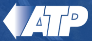 A white atp logo on a blue background