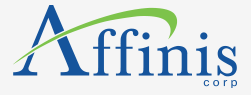 A blue and green logo for affinis corp.