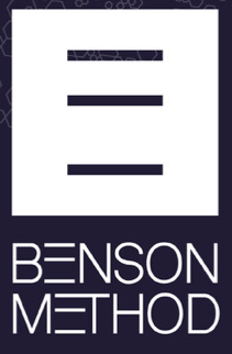 A benson method logo on a dark blue background