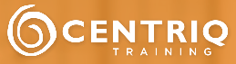 A logo for centriq training with an orange background