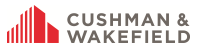 The logo for cushman & wakefield has a red building on it.