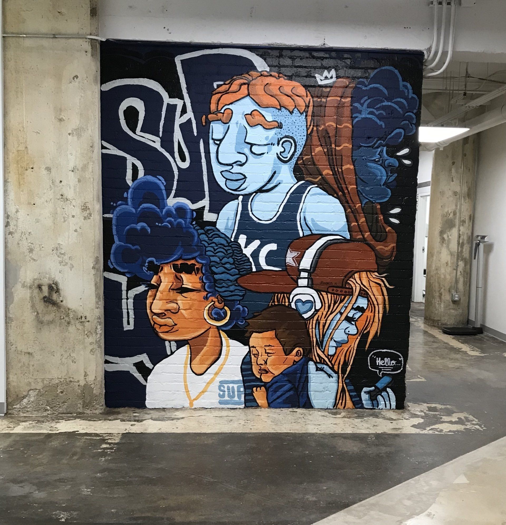 A mural on a wall that says ' yc ' on it