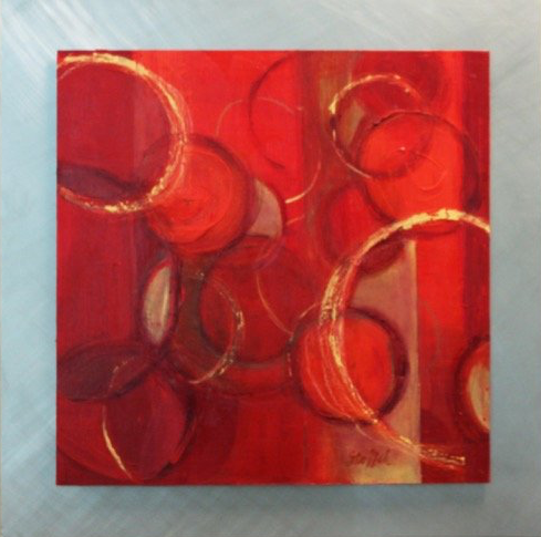 A painting of red circles on a white background