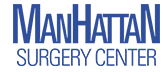 The manhattan surgery center logo is blue and white on a white background.