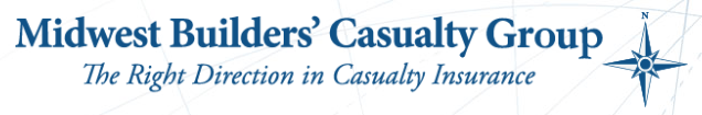 A logo for midwest builders casualty group the right direction in casualty insurance