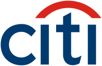A blue and red logo for citi bank on a white background.