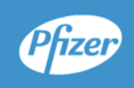 A blue and white pfizer logo on a blue background