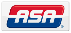 A red white and blue asa logo on a white background
