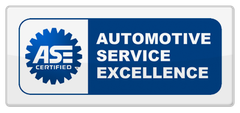 A blue and white sign that says automotive service excellence