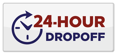 A 24 hour dropoff logo on a white background.