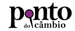 um logotipo preto e roxo para ponto do cambio