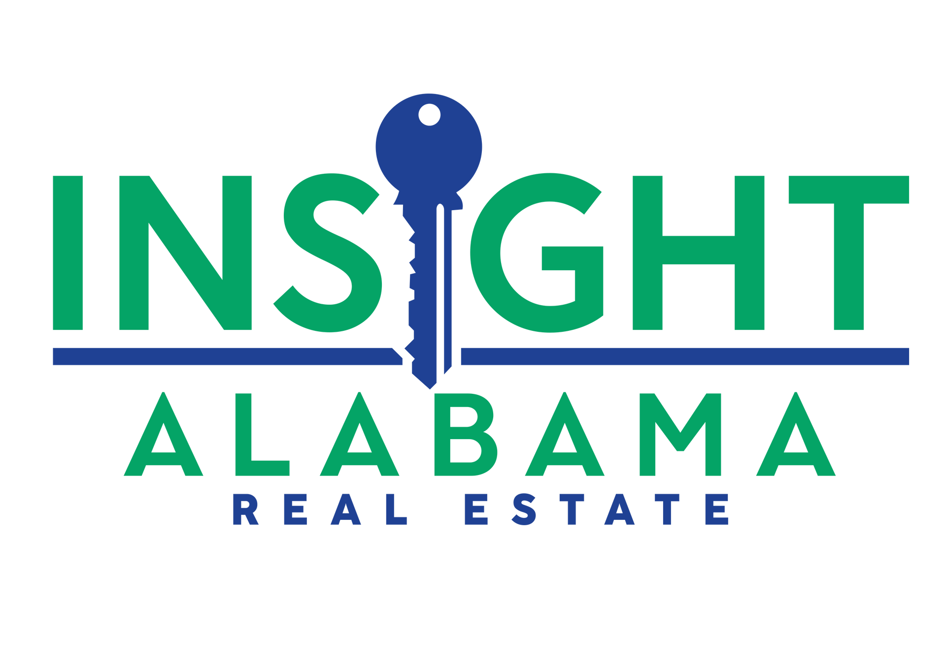 A logo for insight alabama real estate with a key in the middle.