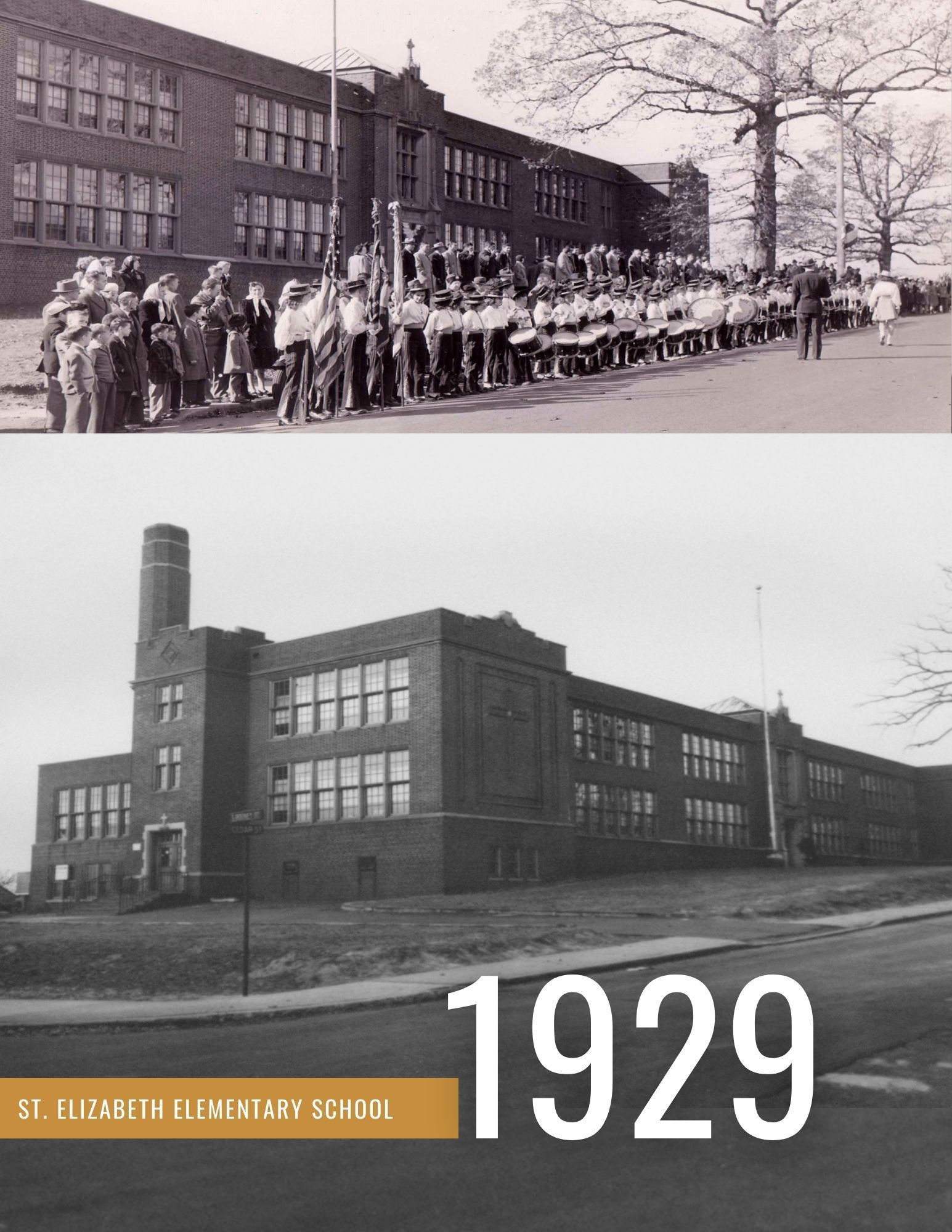 A black and white photo of a school in 1929