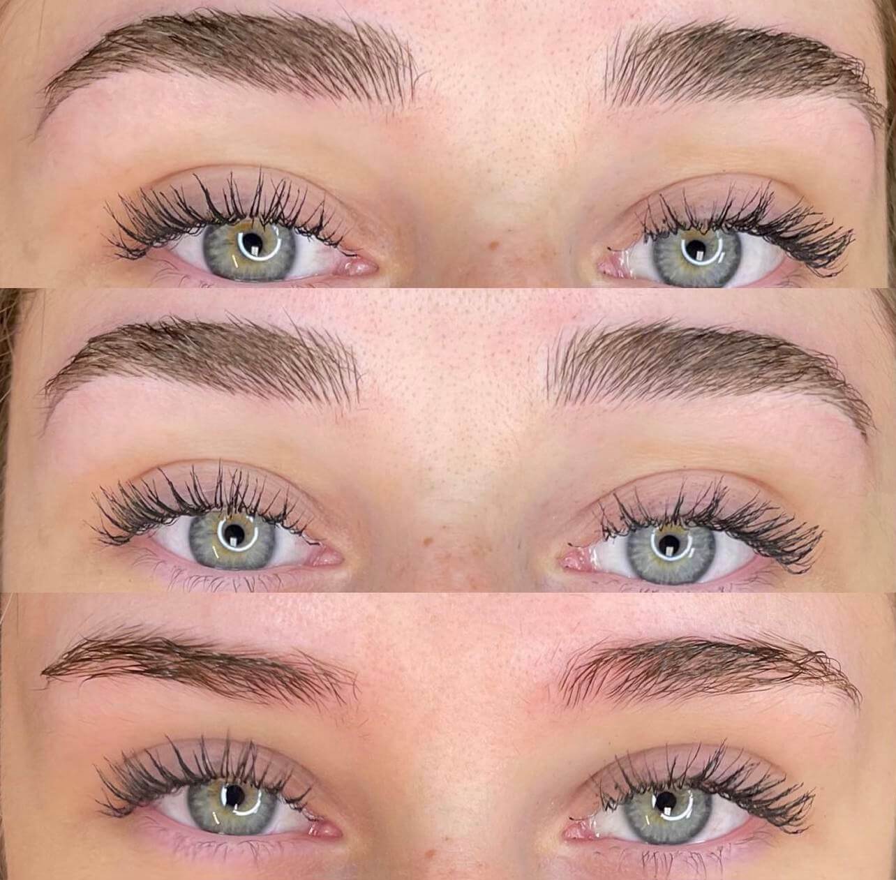 up close shots of eyes and eyebrows before and after microblading
