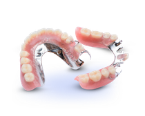 A close up of a pair of dentures on a white background