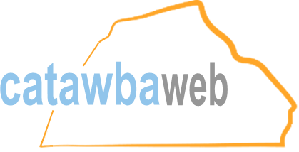 A blue and orange logo for catawbaweb