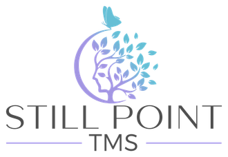 a logo for a company called still point tms with a tree and a butterfly .