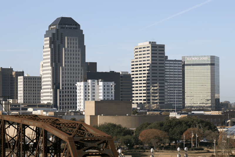 Caddo Parish - view of buildings from a park