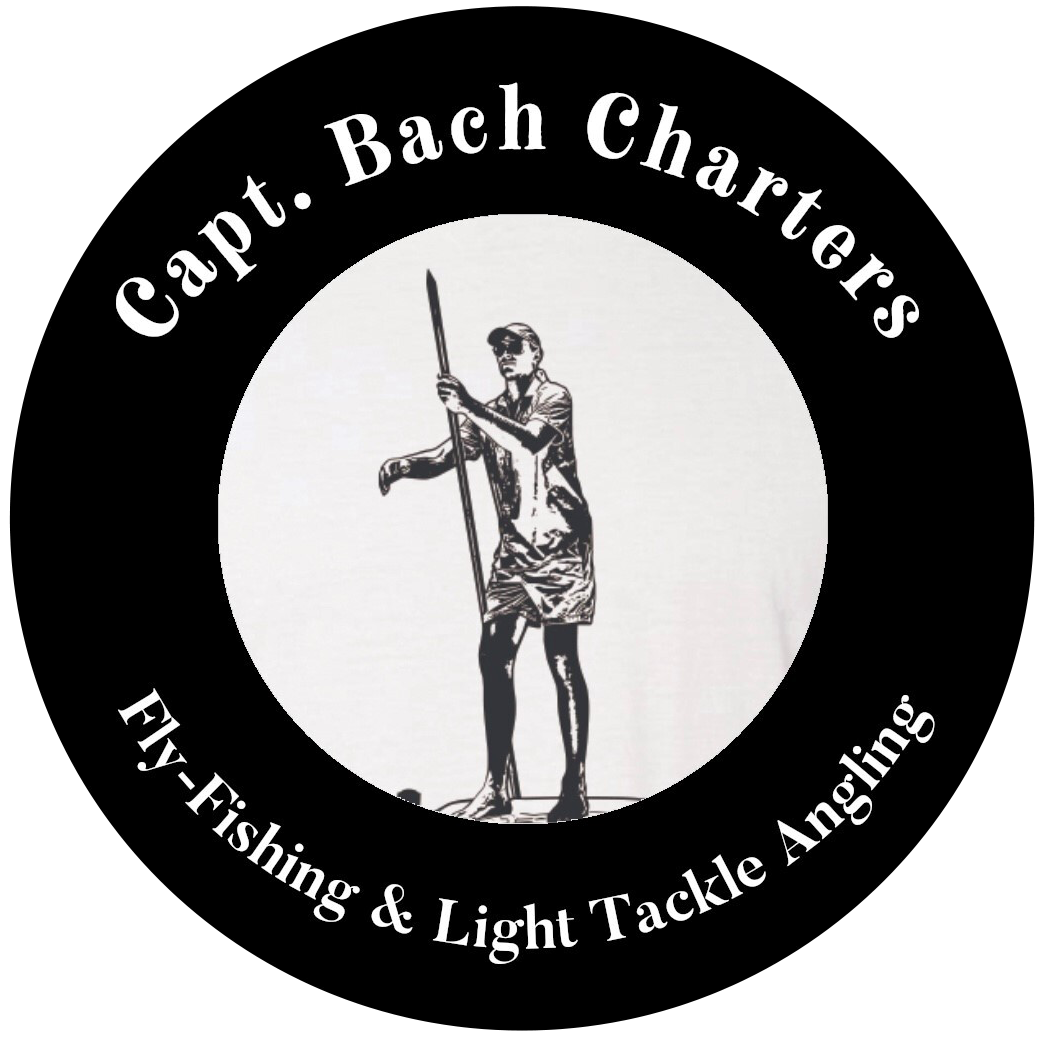 Circular logo: Man fly-fishing,