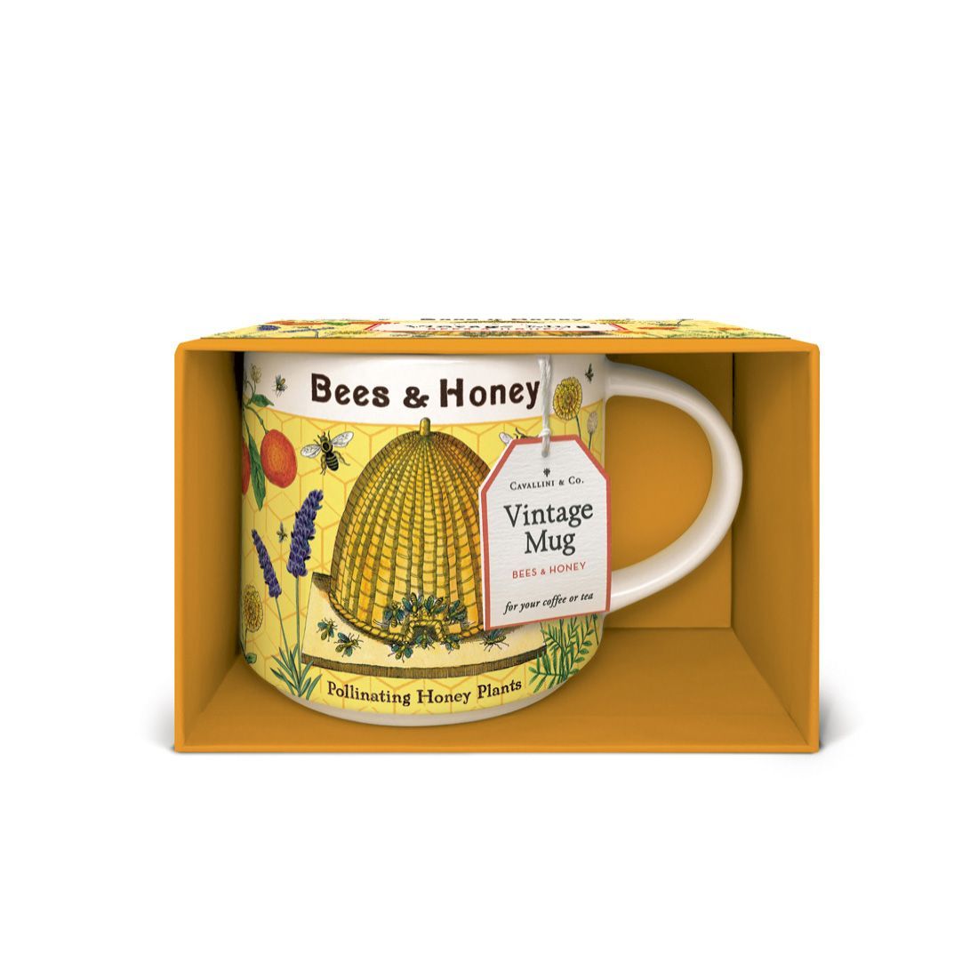 Caneca de Cerâmica Bees & Honey da Cavallini com caixa aberta