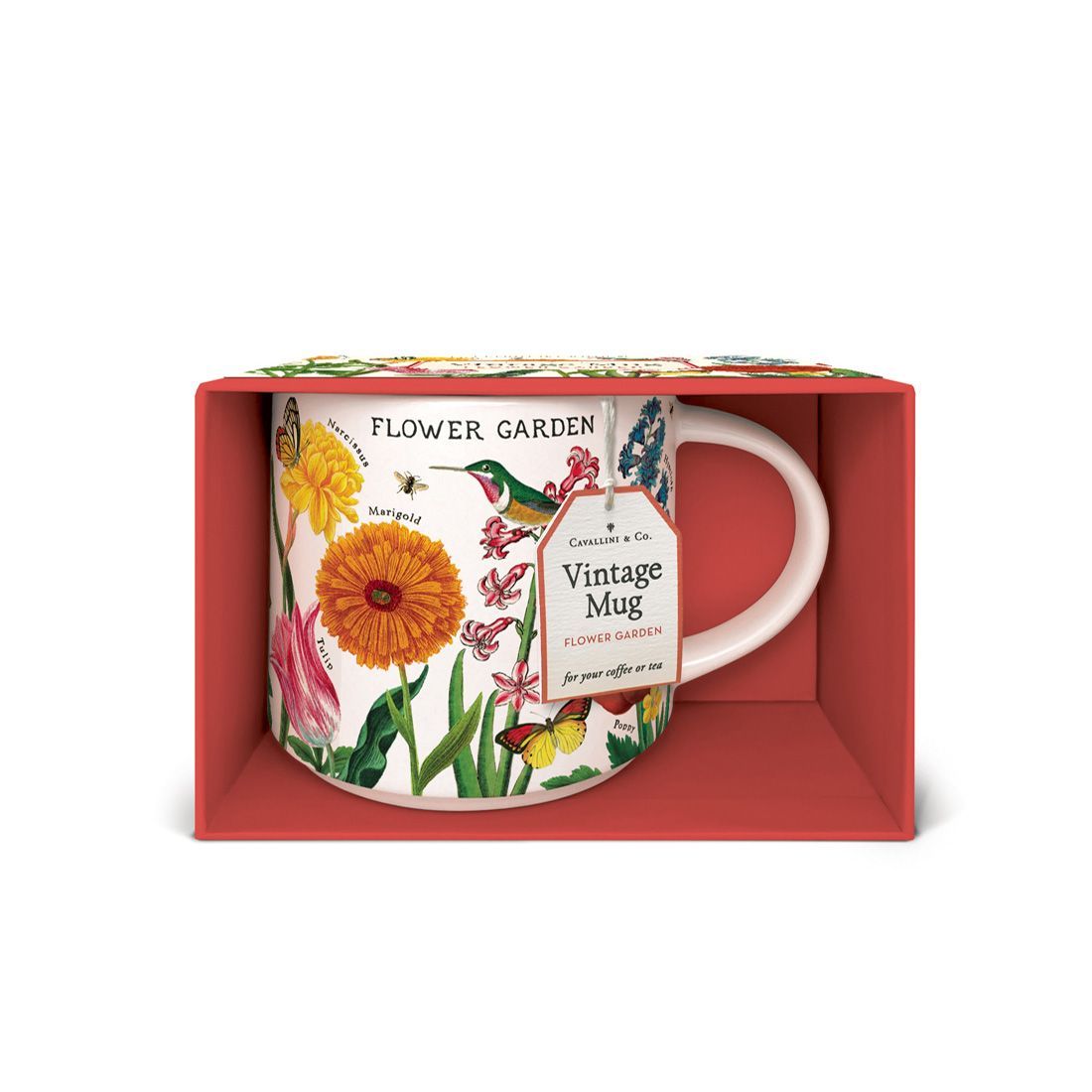 Caneca Flower Garden da Cavallini com caixa aberta