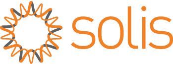 Logo for Solis, featuring a circular design in orange and gray to the left, and the word