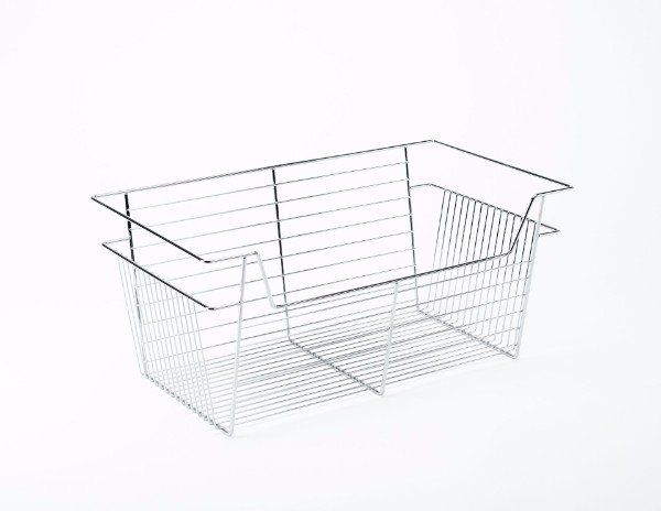 a wire basket with handles on a white background .