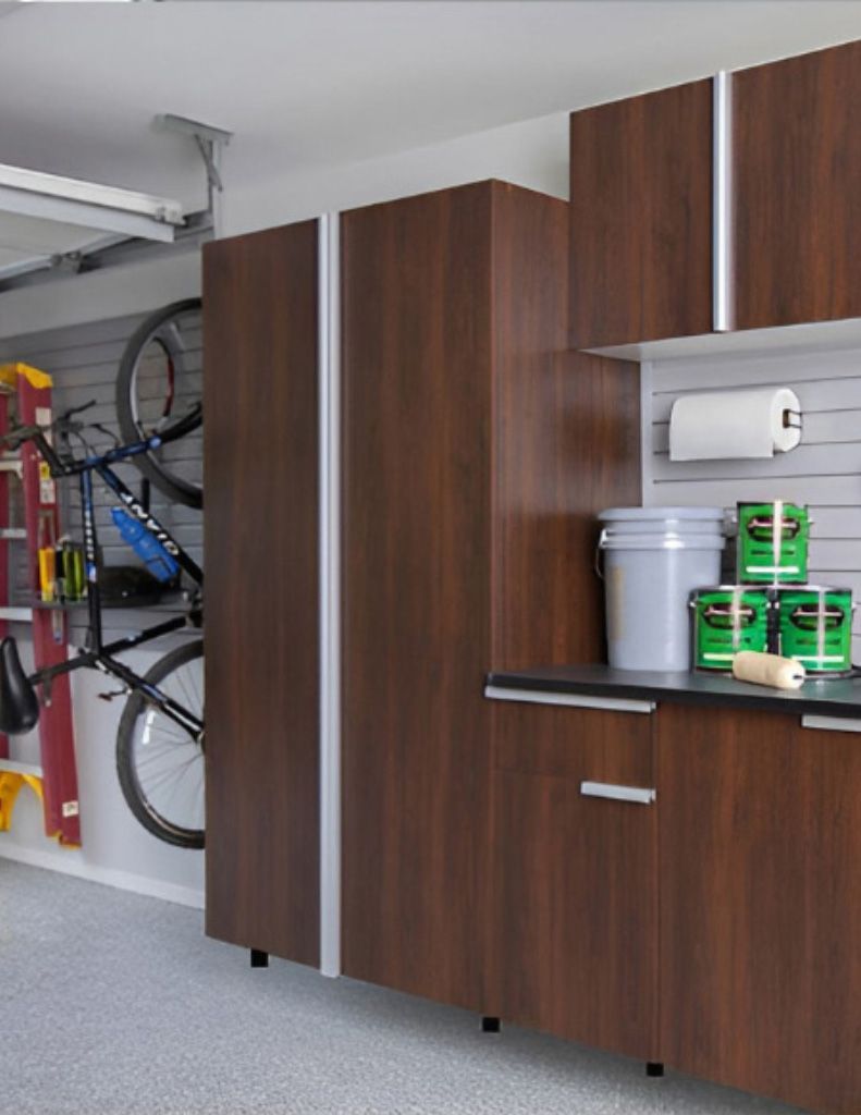 Custom garage storage cabinet with sliding doors