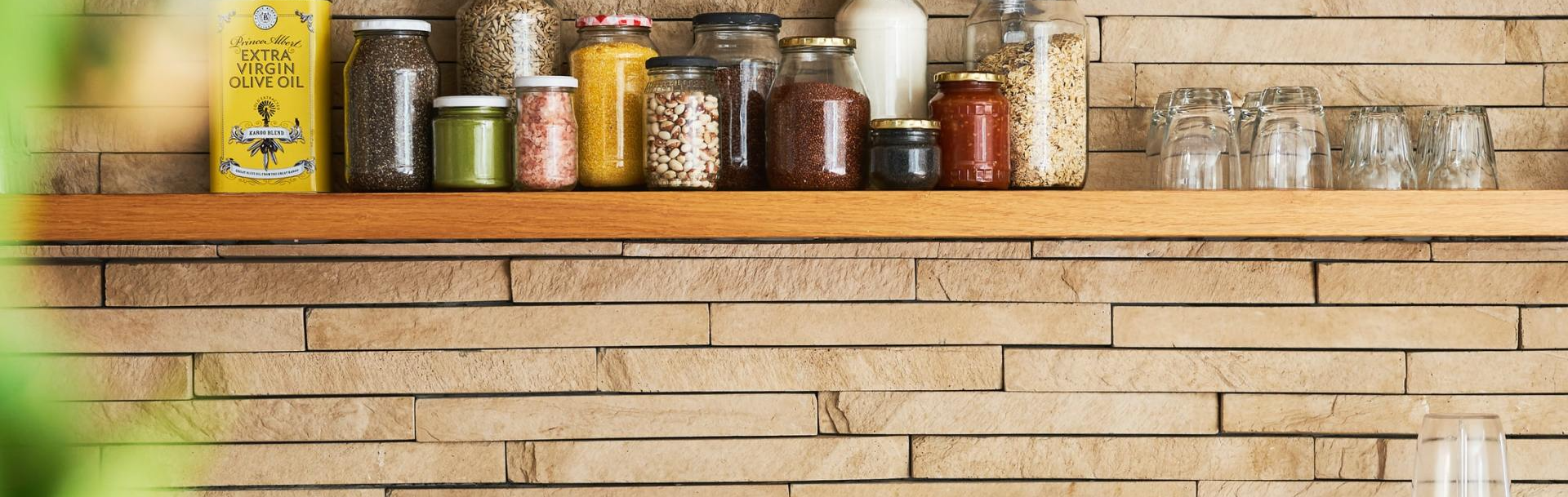 Kitchen Shelf with Jars and Glasses