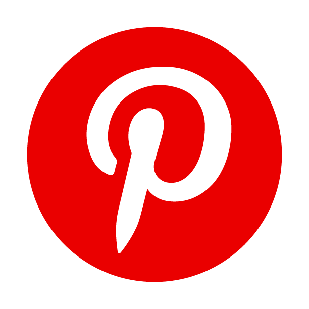Pinterest logo in a red circle on a white background