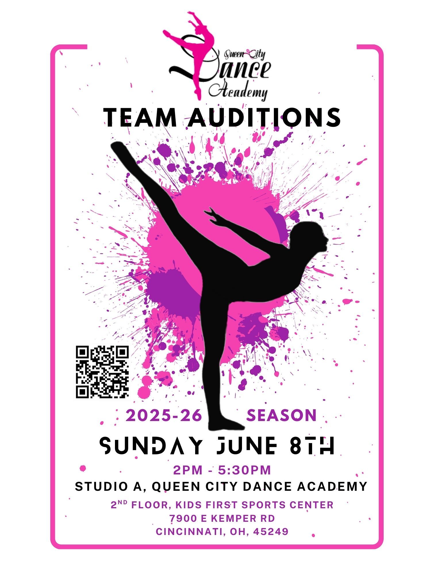 A poster for a parent meeting at queen city dance company.