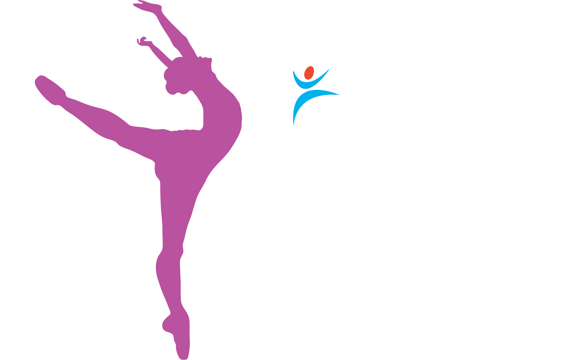 A pink silhouette of a ballerina is standing on one leg