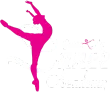 A pink silhouette of a ballerina is standing on one leg