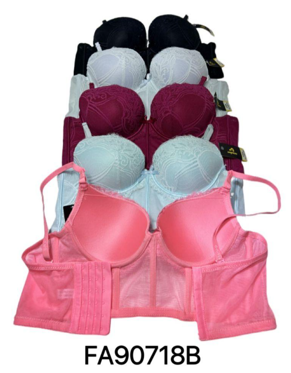 Pila de sujetadores coloridos en varios colores: rosa, azul, rojo, blanco y negro.