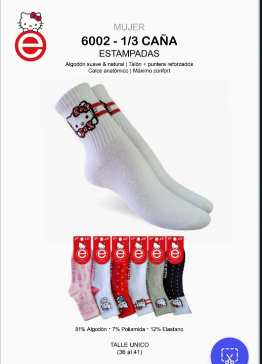 Calcetines blancos de Hello Kitty con rayas rojas y blancas, seis opciones de calcetines coloridos.