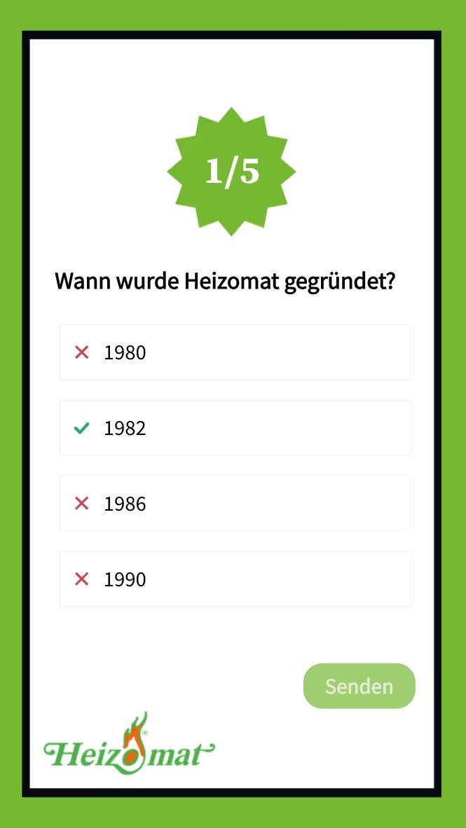 A green screen with a question that says `` when was heizomat founded ? ''
