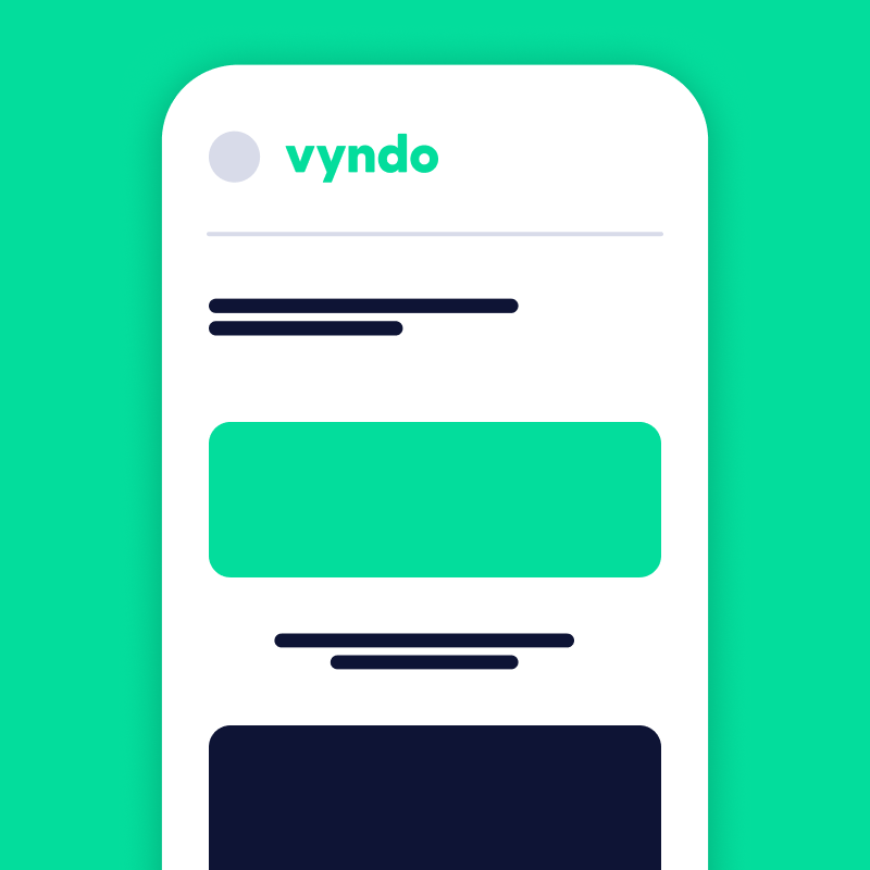 A phone with the word "Vyndo" is displayed on a green background.