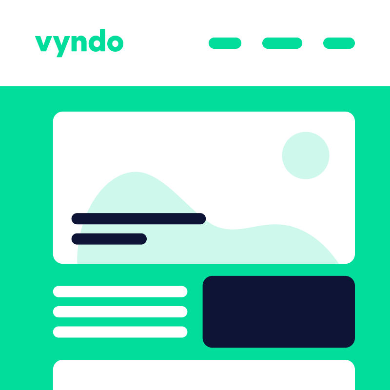 A green and white graphic with the word Vyndo on it