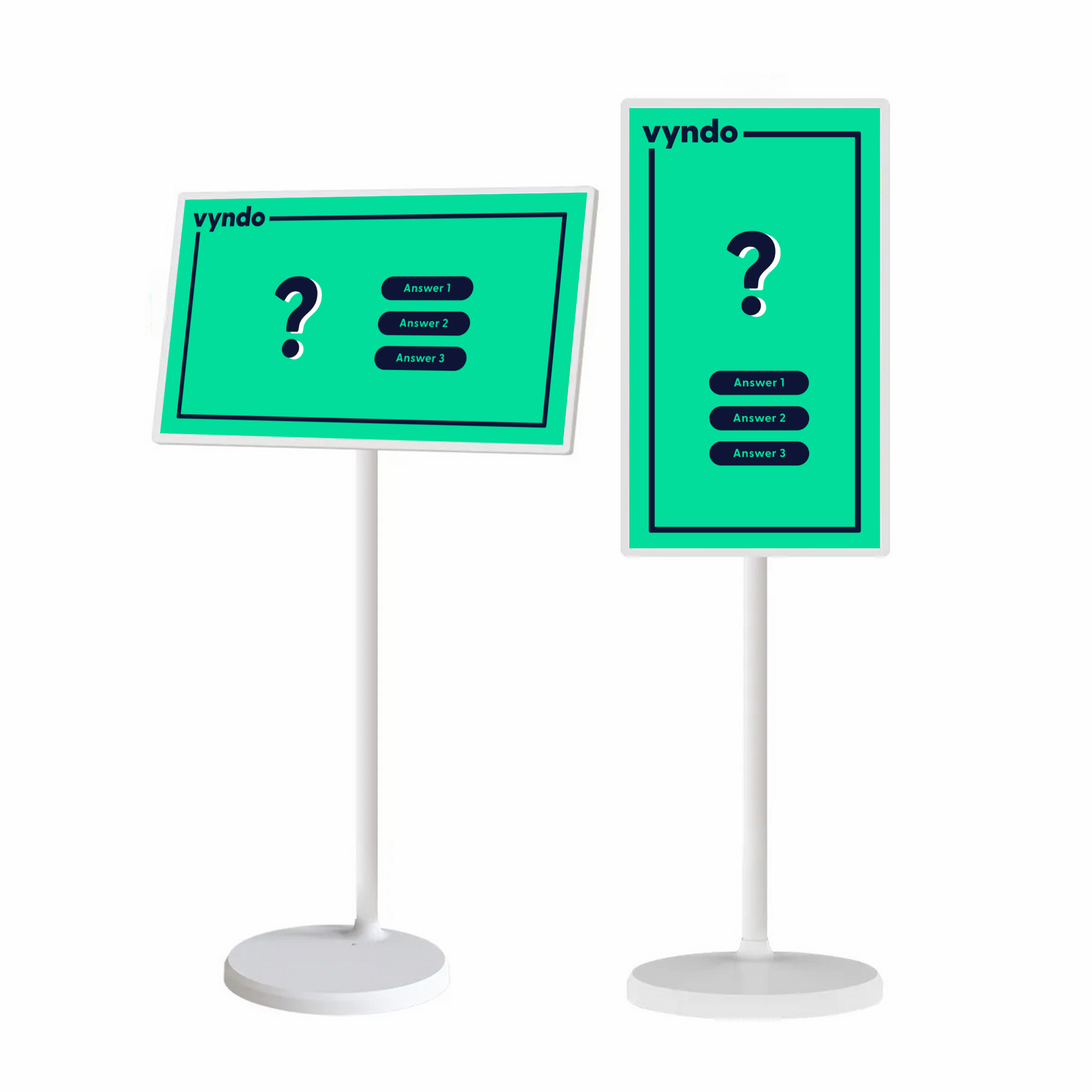 There is a green sign with a question mark on a stand.