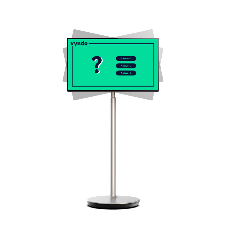 A flat-screen TV on a stand with a question mark on the screen.