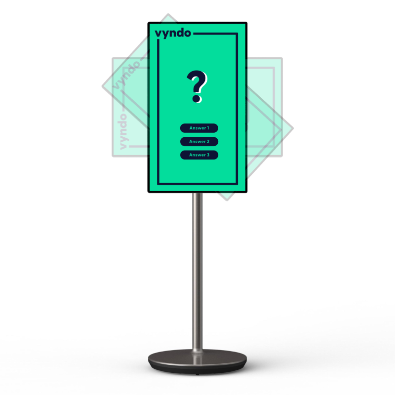 A flat-screen TV on a stand with a question mark on the screen.