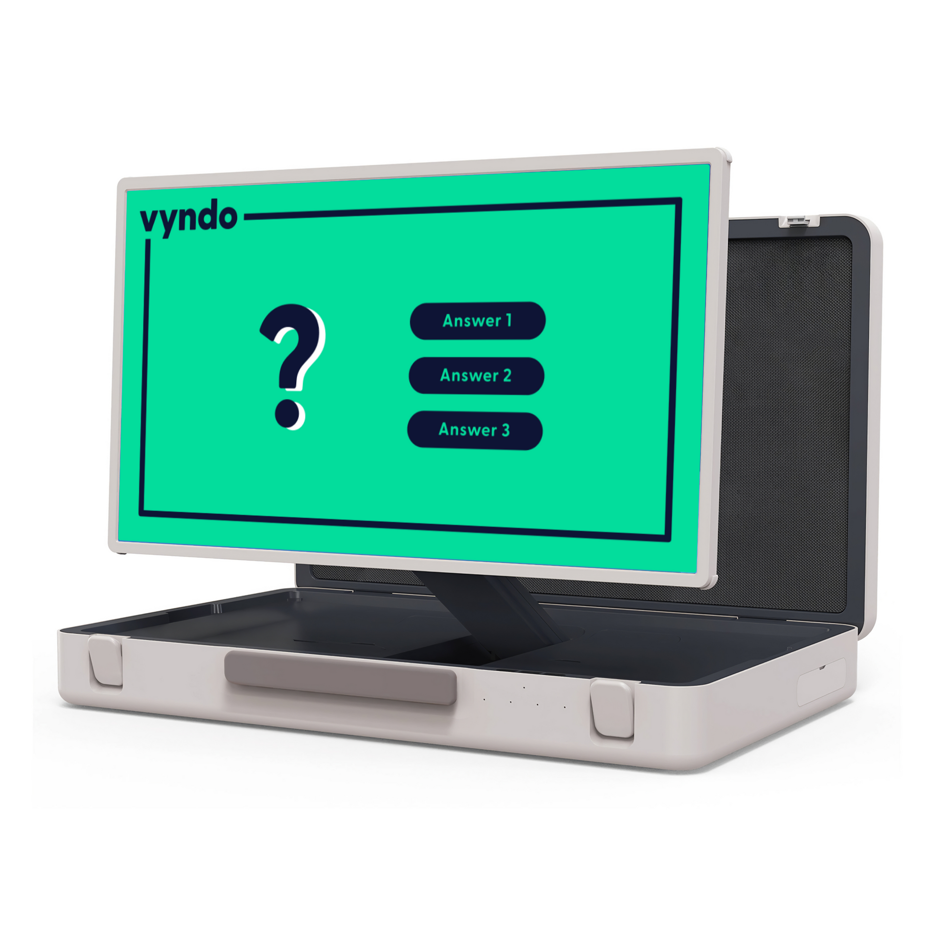 There is a computer monitor in an open briefcase.