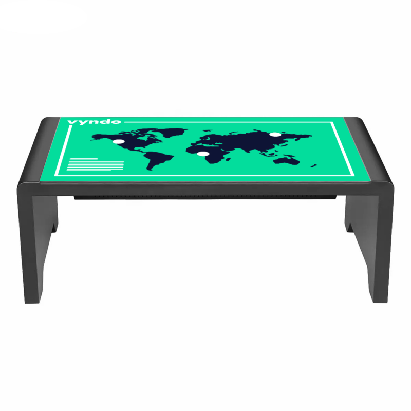 A coffee table with a world map on it.