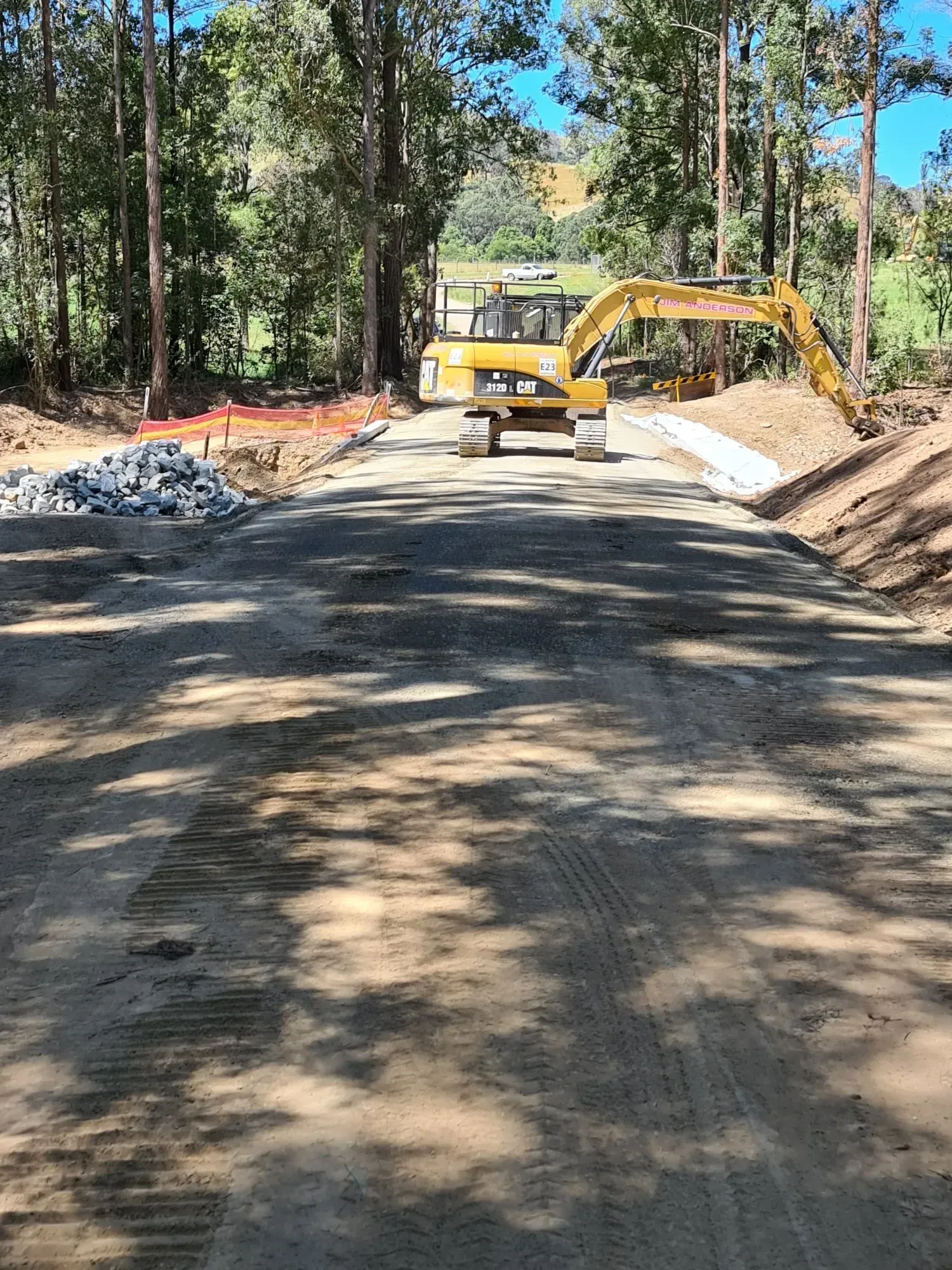 Construction Site With an Excavator and Roadwork in Progress — Jim Anderson Earthmoving Pty Ltd In Wingham, NSW