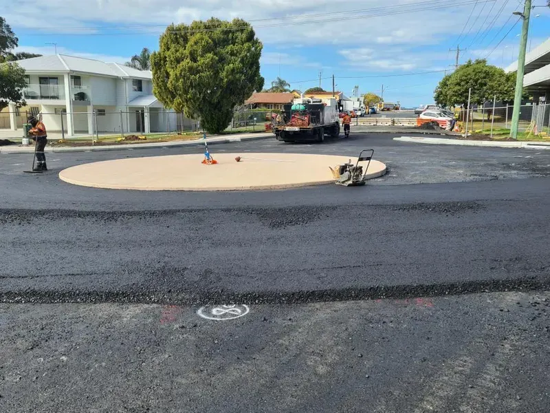 Asphalt Road Being Repaved; Workers, Machinery — Jim Anderson Earthmoving Pty Ltd In Old Bar, NSW