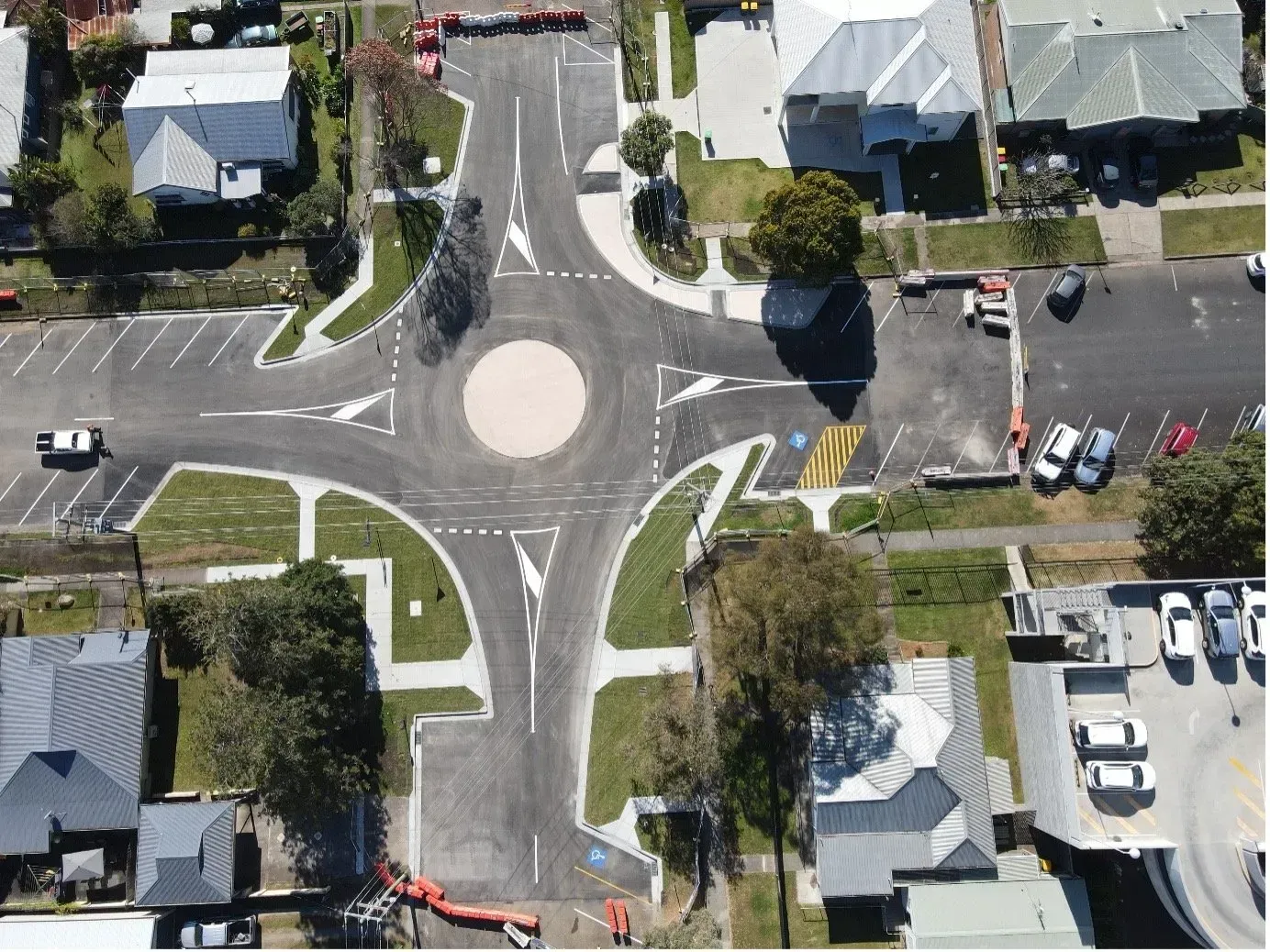 Overhead View of A Roundabout Intersection with Road Markings — Jim Anderson Earthmoving Pty Ltd in Coopernook, NSW