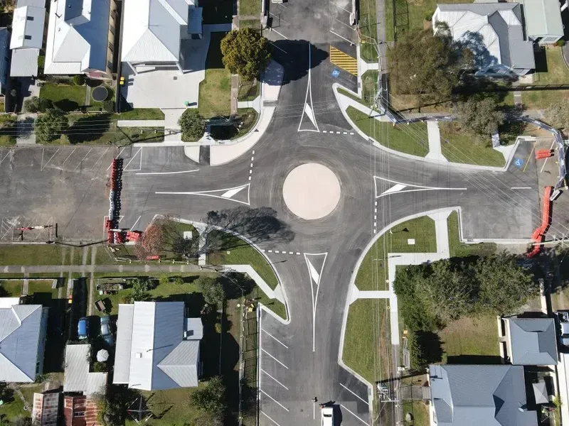 Aerial View of a Four-way Street Intersection — Jim Anderson Earthmoving Pty Ltd In Coopernook, NSW