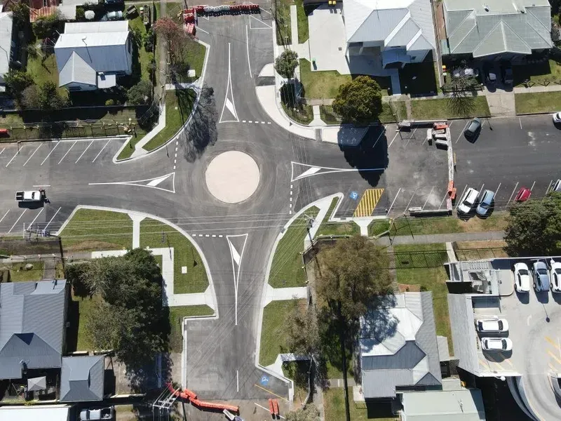 Aerial View of a Newly Constructed Roundabout With Road Markings — Jim Anderson Earthmoving Pty Ltd In Coopernook, NSW