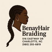 Logo for Benay Hair Braiding with an illustration of a Black woman with braided hair.